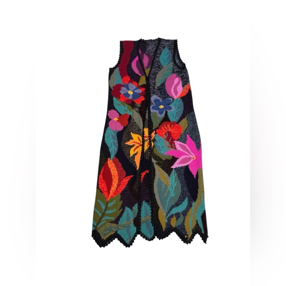 Peruvian Connection Jackets & Blazers - Hand Knit Floral Wool/Alpaca Tapestry Vest | Peruvian Style | Boho Statement S